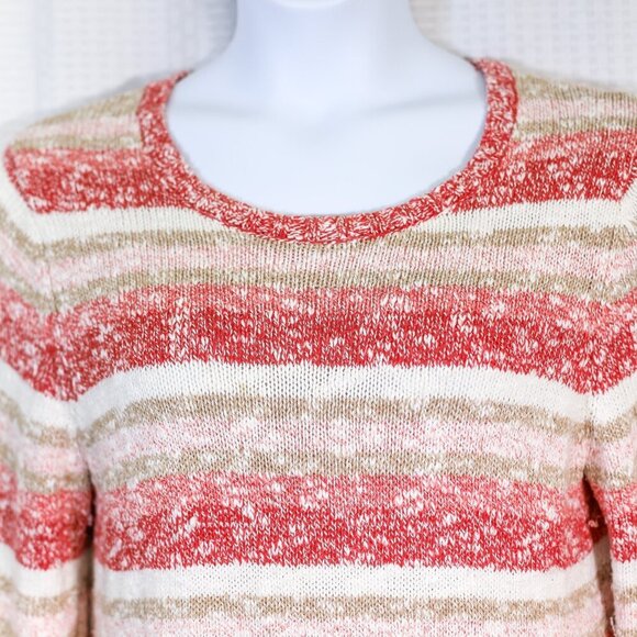L.L. Bean Size L red/white marled long sleeve stripes knit pullover sweater - Picture 2 of 8